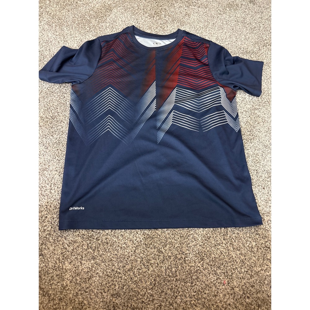 Athletic Works Boys XL 14-16 DriWorks Navy Blue Chevron Graphic Tee
A1178
